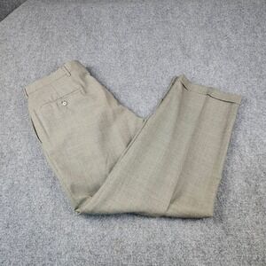 Parisian by Corbin Mens Worsted Wool Pleated Dress Pants 34 Brown Micro Check